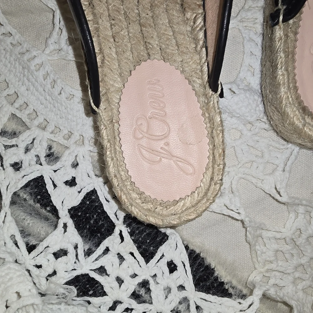 J Crew, Black Leather Slide Mule Espadrilles, Womens 6 1/2 Shoes